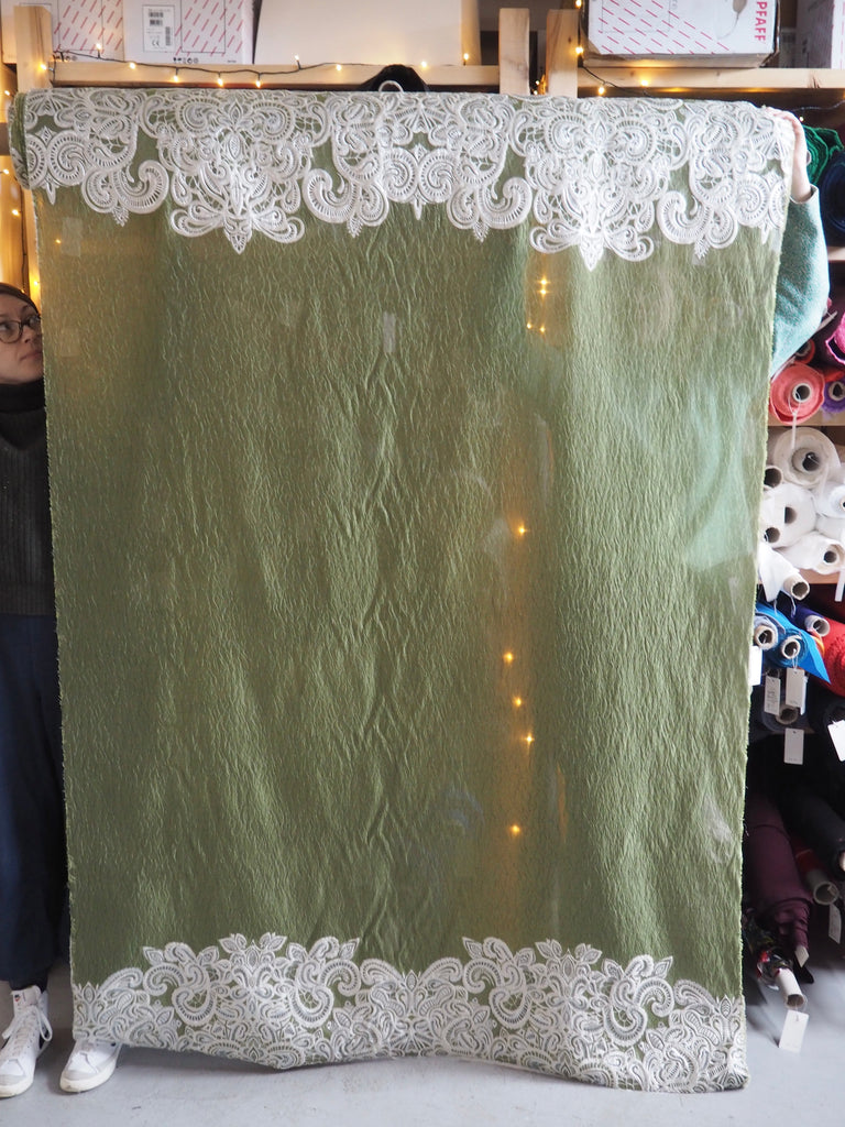 Sage + Silver Paisley Silk Organza Cloqué