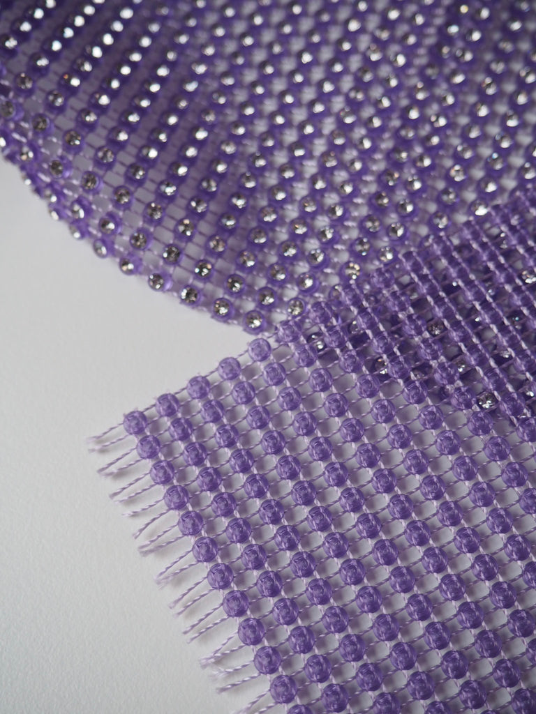 Purple Diamanté Mesh Trim