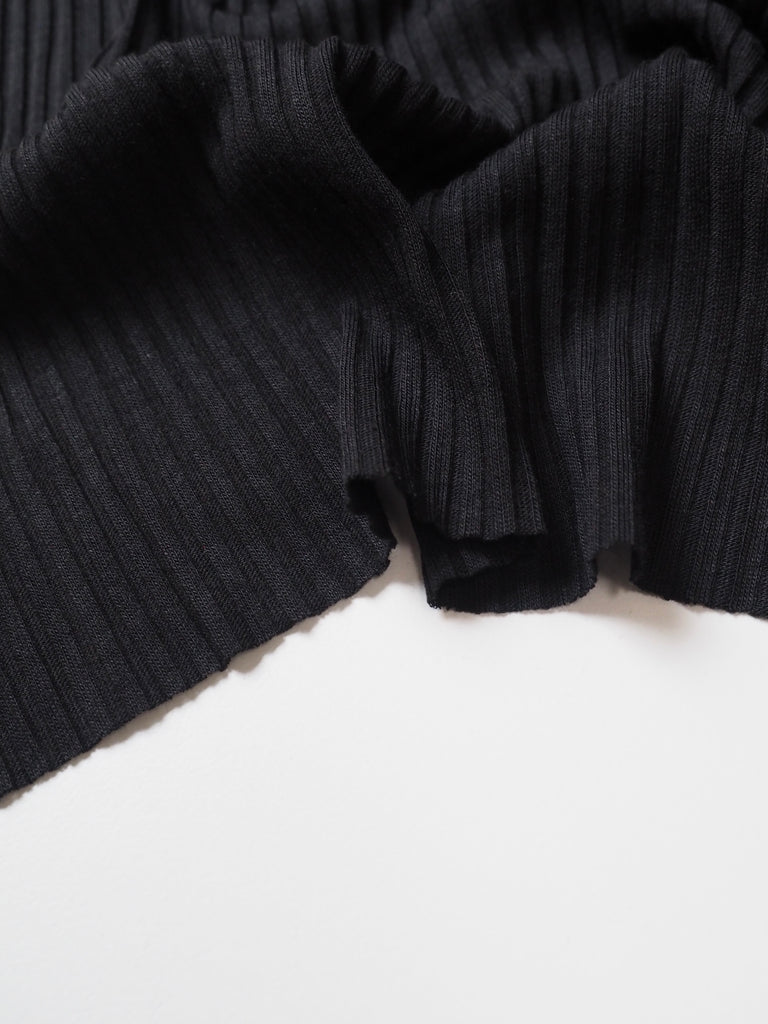 Black Lightweight Cotton Wide Rib Jersey