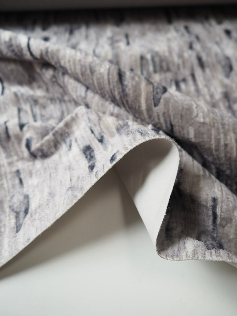 Grey Brushstroke Textured Furnishing Velvet