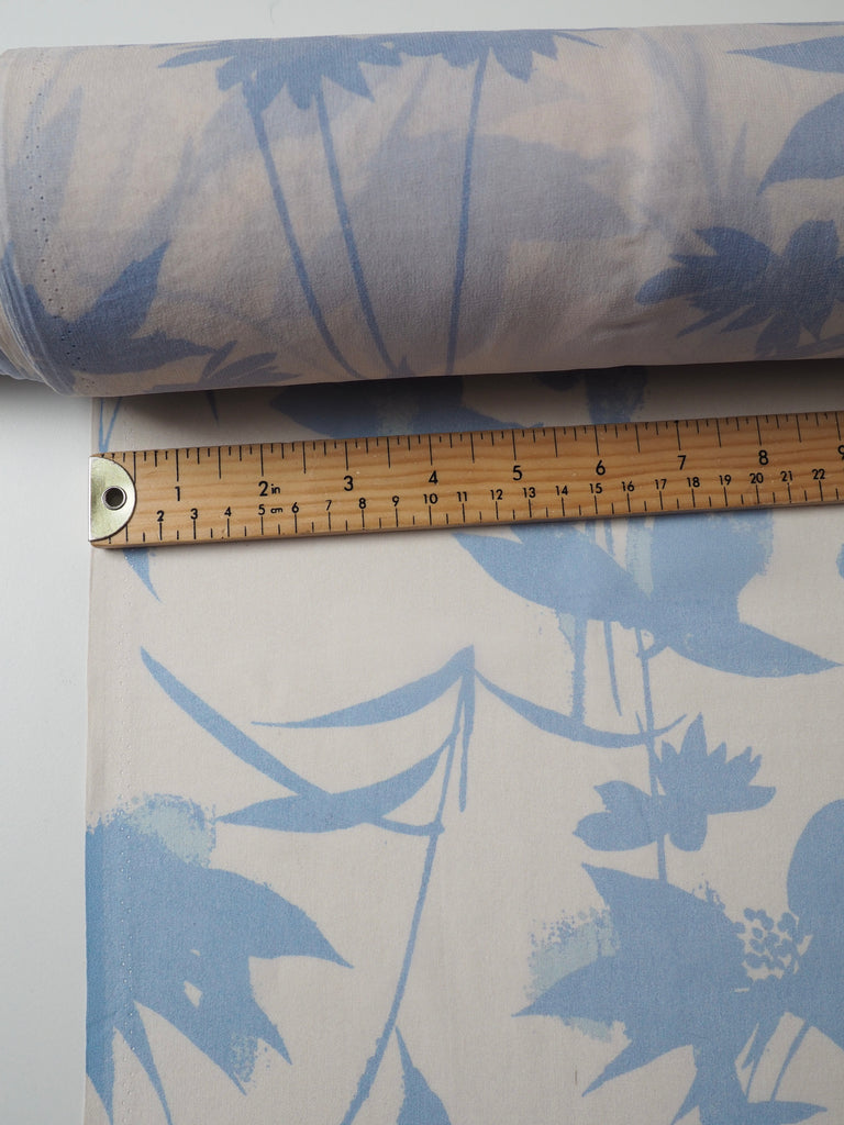 Cornflower Shadow Leaf Silk Chiffon