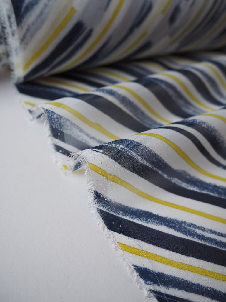 Navy and Yellow Bias Brushstroke Chiffon