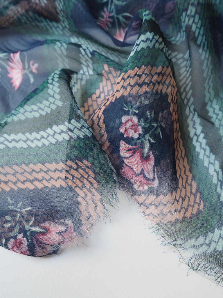 Green Diamond Mosaic Silk Chiffon