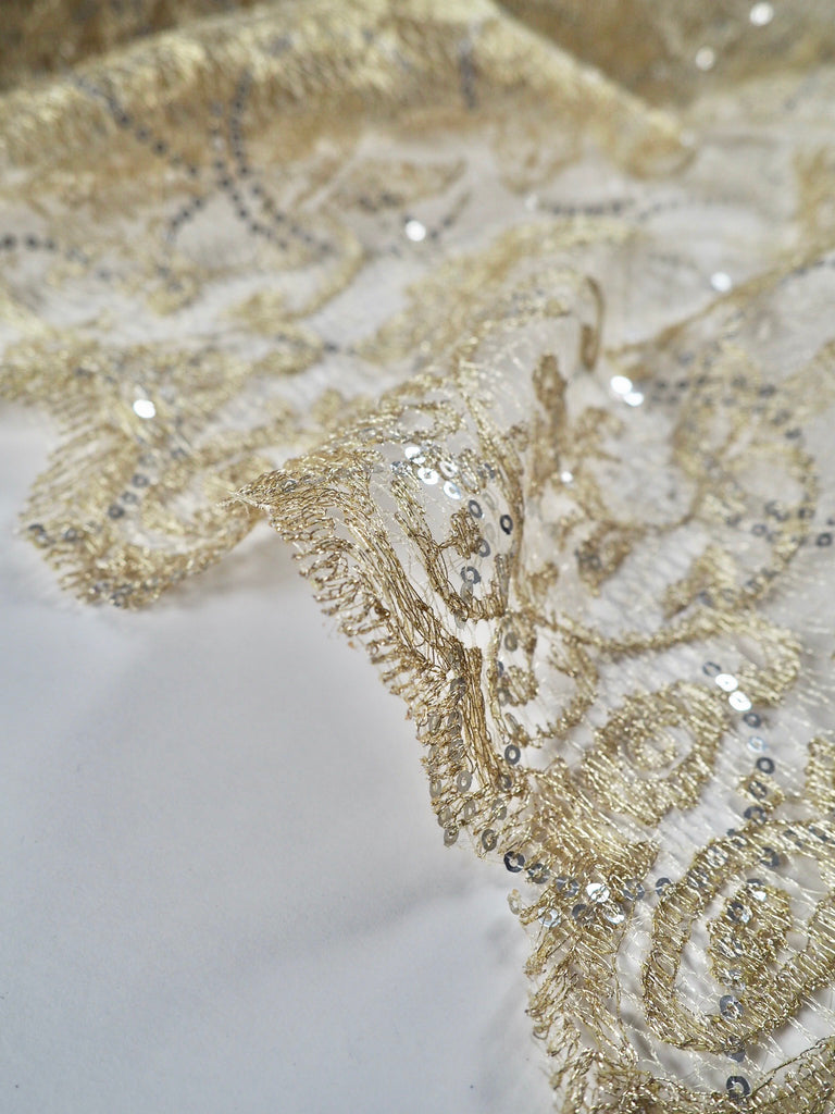 Fortuna Gold Sequinned Scallop Lace