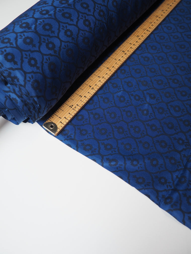 Indigo Geometric Block Print Silk Crepe De Chine