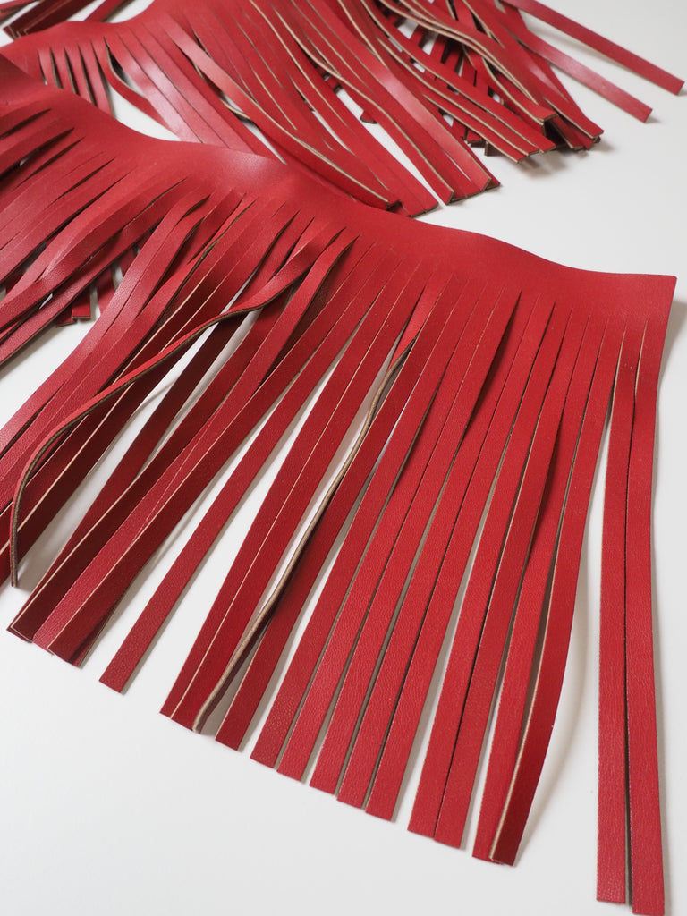 Red Faux Leather Fringe Trim 22cm