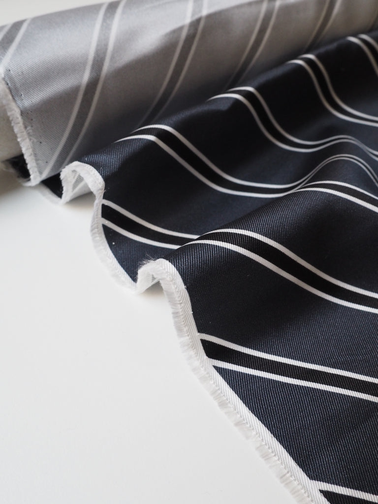 Black and Blue Varsity Stripe Silk Twill