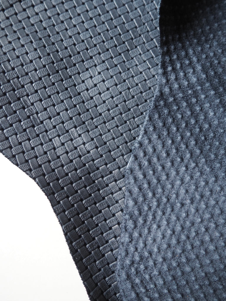 Embossed Navy Basketweave Cow Hide Leather