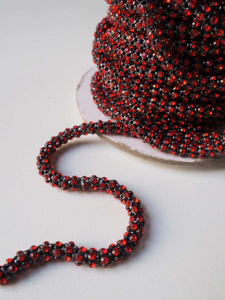 Ruby Crystal Tube Chain Trim - 7mm