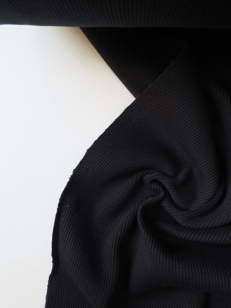 Black Cotton 2x2 Rib Jersey