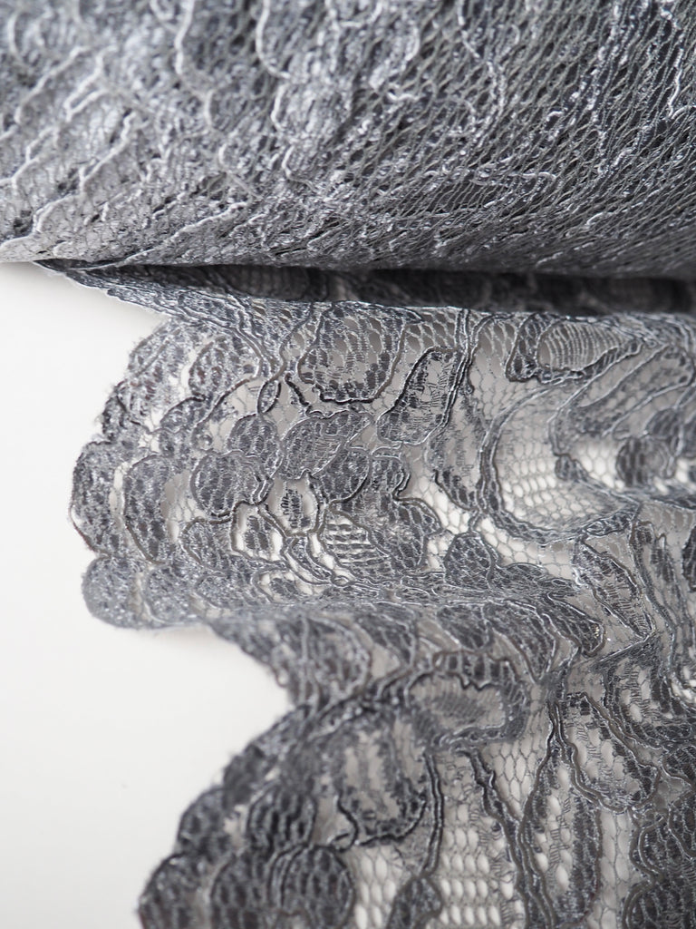 Metallic Silver Cotton Floral Lace