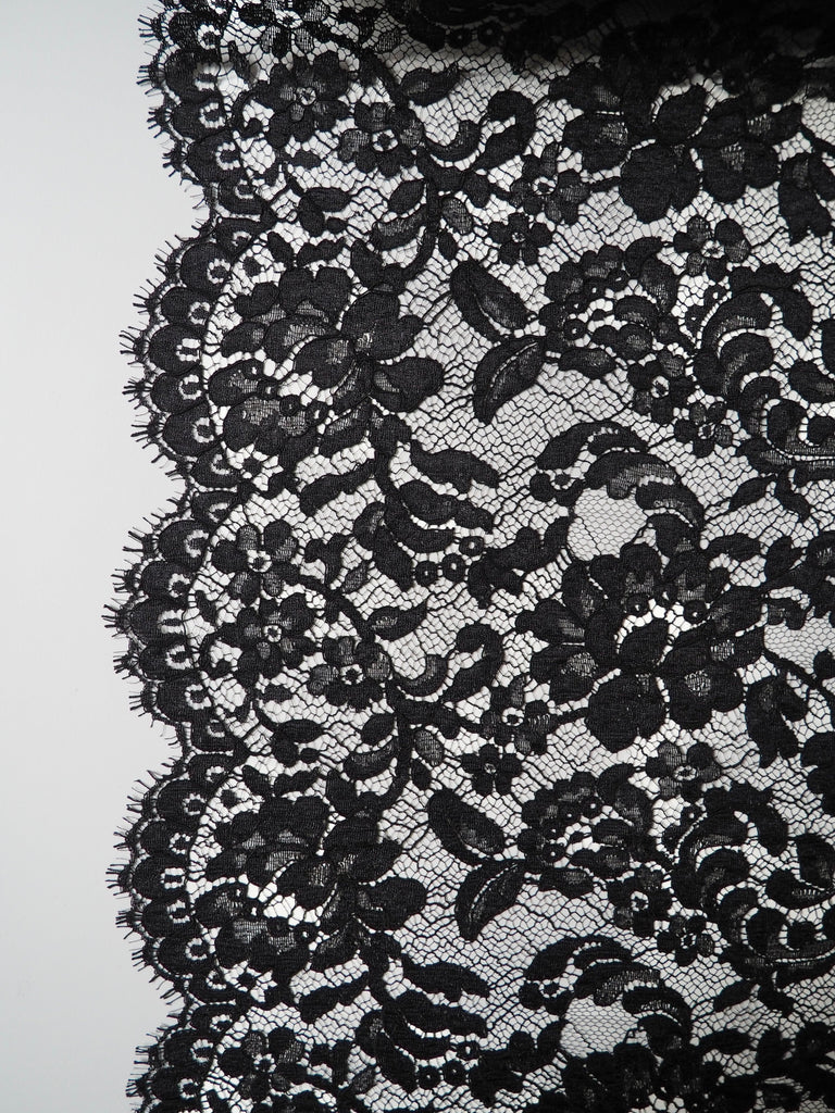 Black Corded Rose Scallop Lace