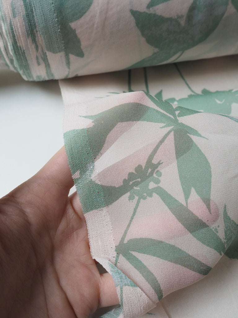 Mint Shadow Leaf Silk Chiffon