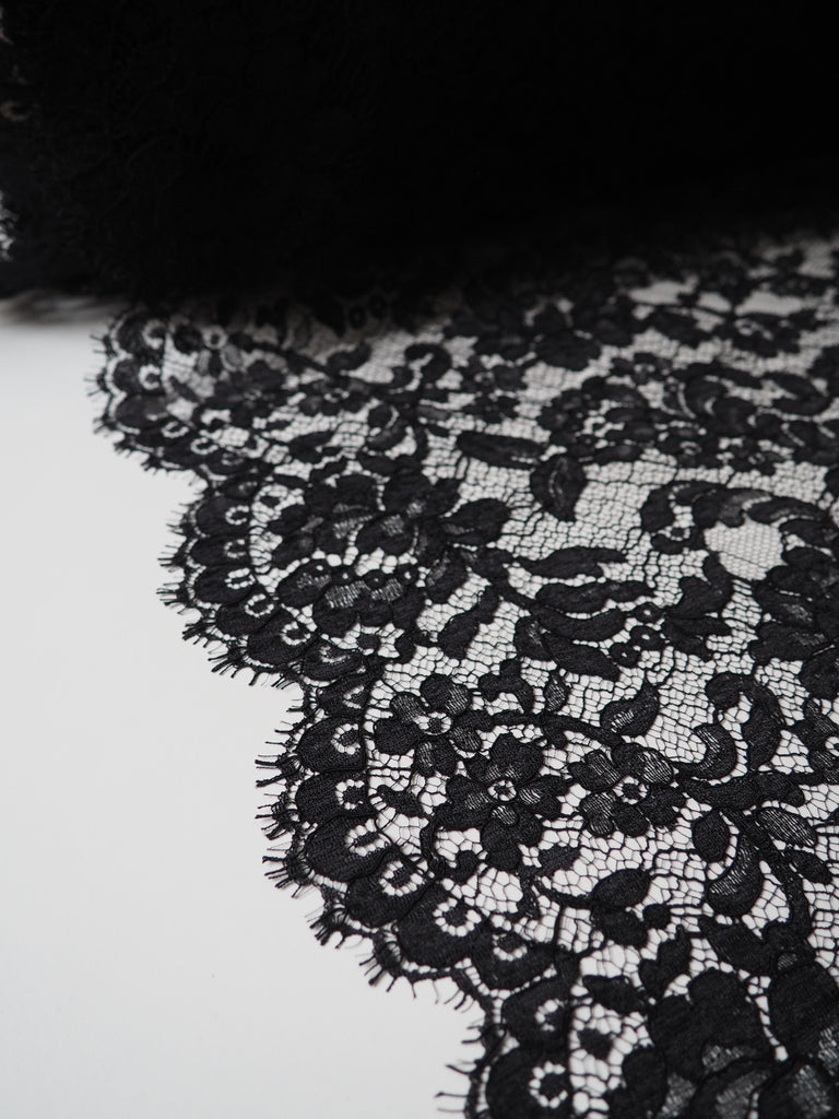 Black Corded Rose Scallop Lace