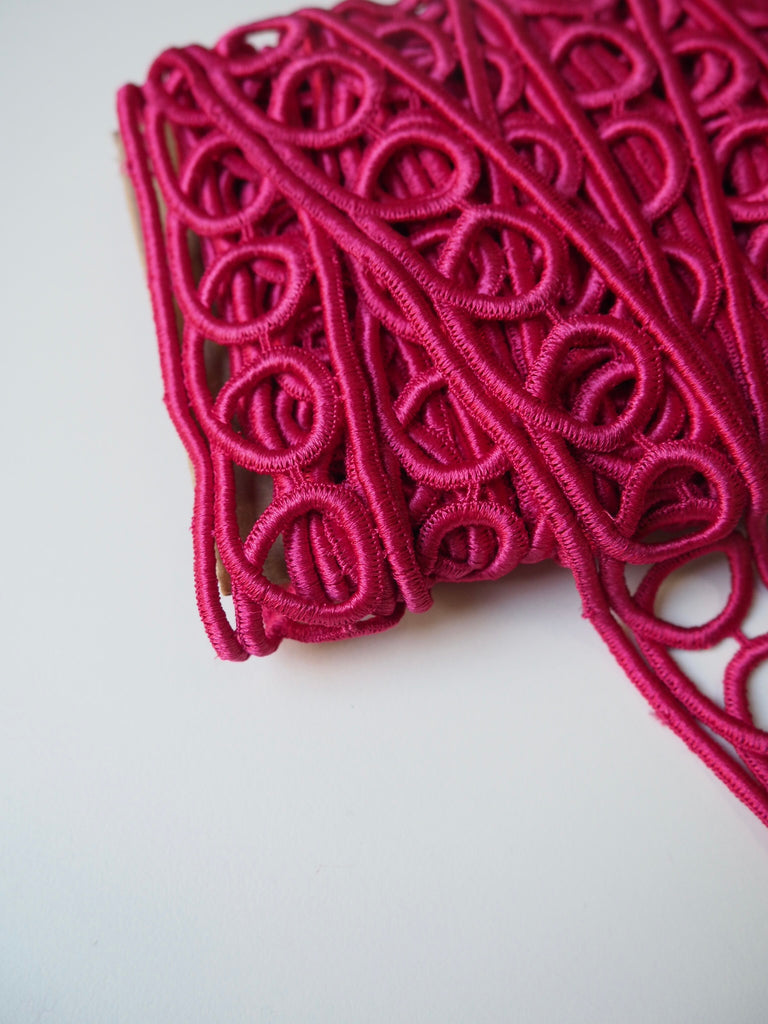 Fuchsia Satin Guipure Loop Border Trim 4cm