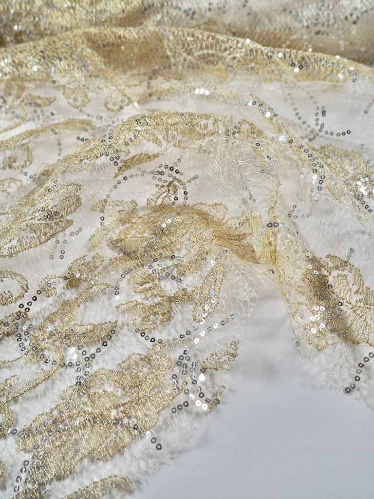 Fortuna Gold Sequinned Scallop Lace