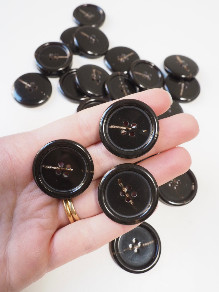 Dark Brown Faux-Horn Plastic Button 28mm