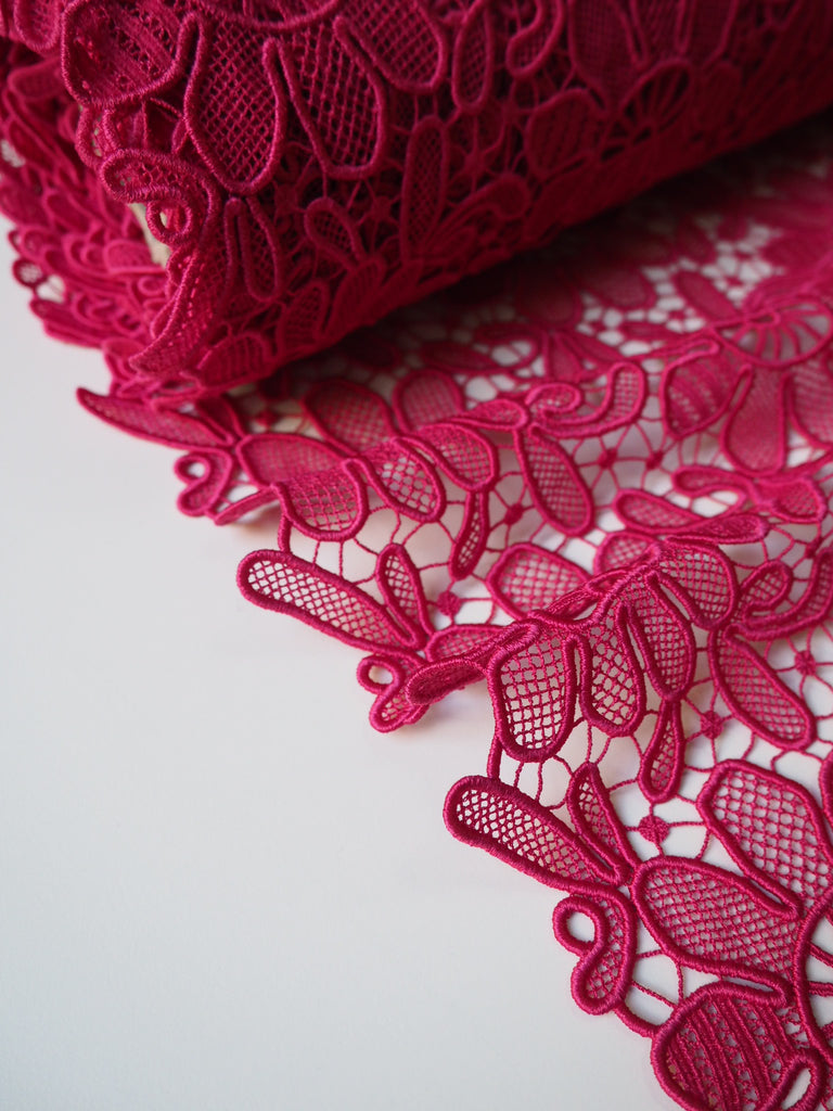 Fuchsia Daisy Satin Guipure Lace