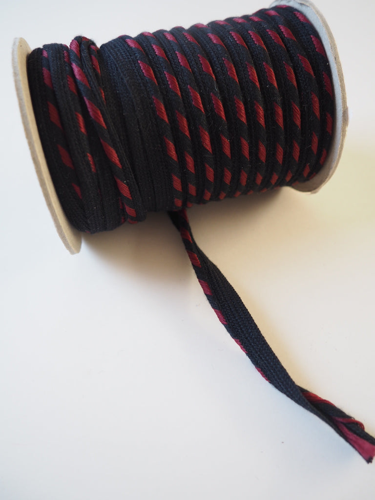 Wine Red and Black Stripe Woven Piping 12mm