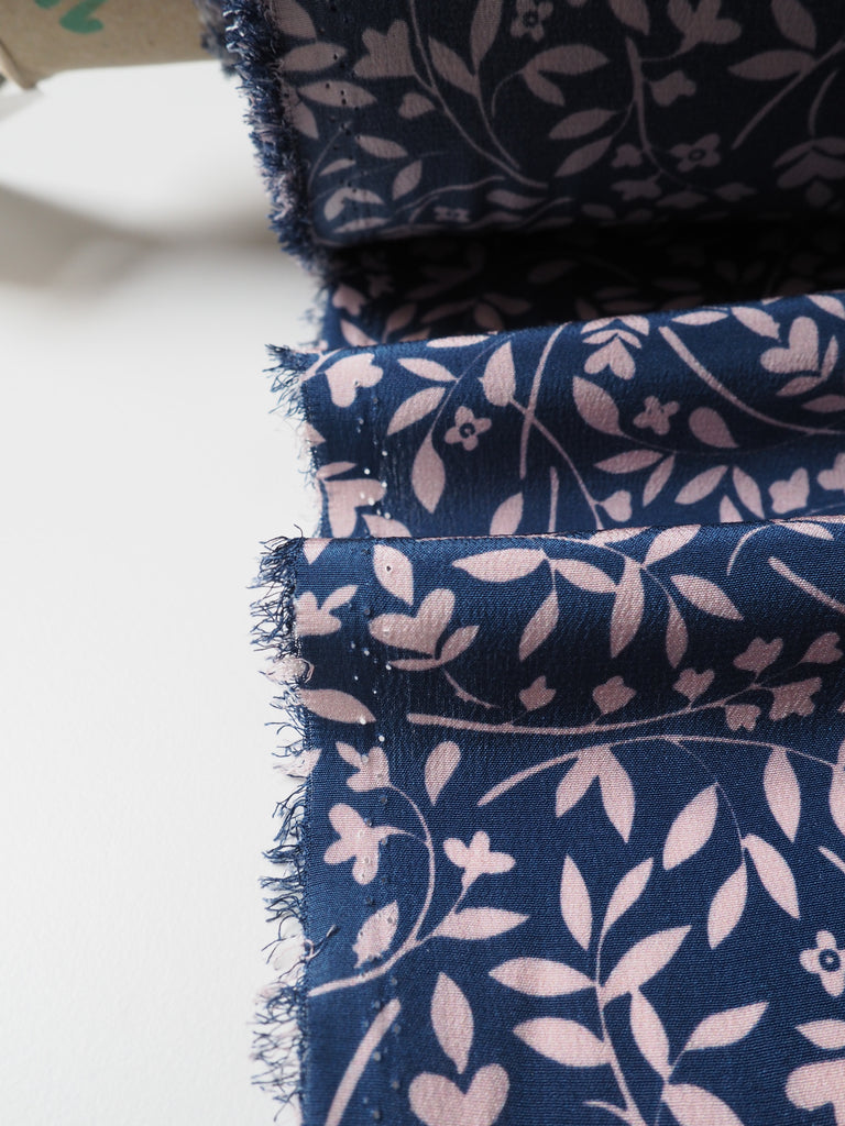 Indigo Summer Garden Silk Crepe De Chine