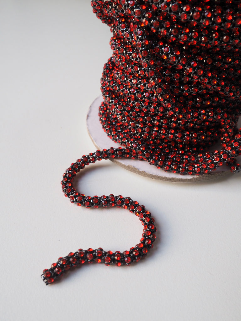 Ruby Crystal Tube Chain Trim - 7mm