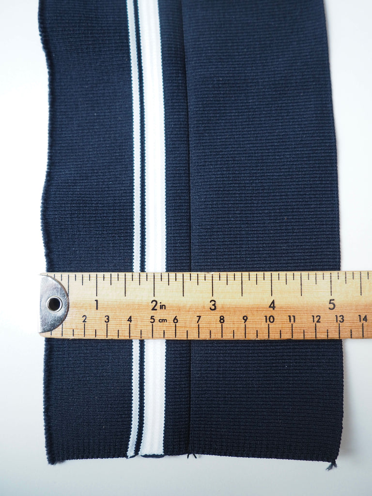 Navy and White Stripe Double Ribbed Cuff 7cm