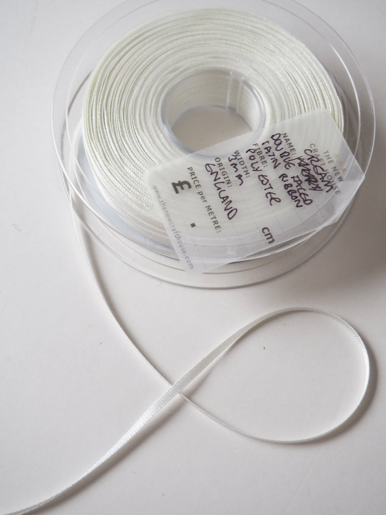 Cream Berisfords Double Satin Ribbon 3mm