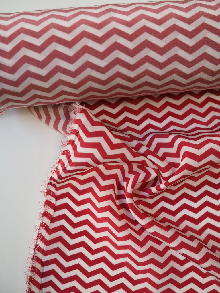 Red Chevron Silk Crepe De Chine