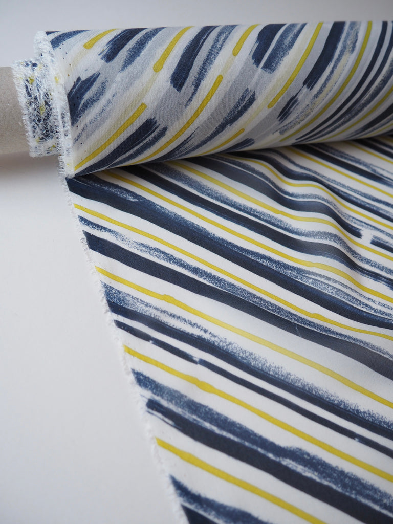 Navy and Yellow Bias Brushstroke Chiffon