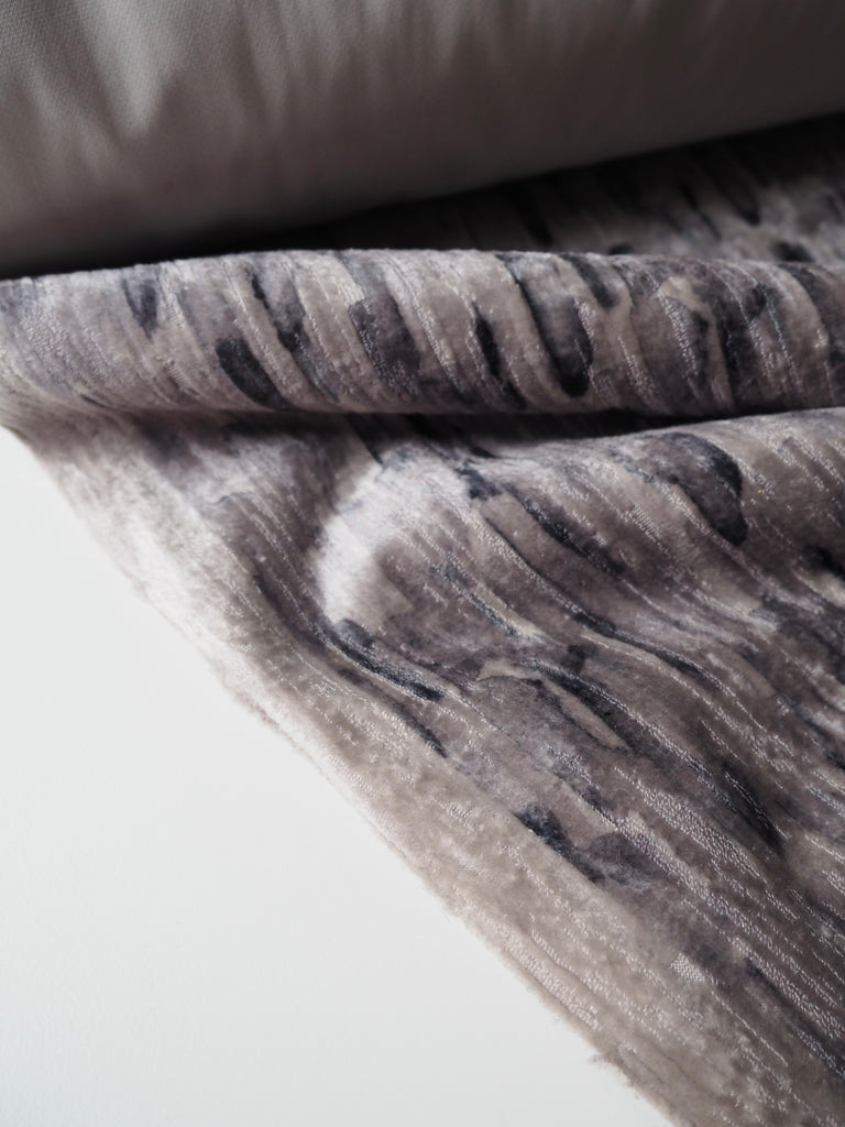 Grey Brushstroke Textured Furnishing Velvet