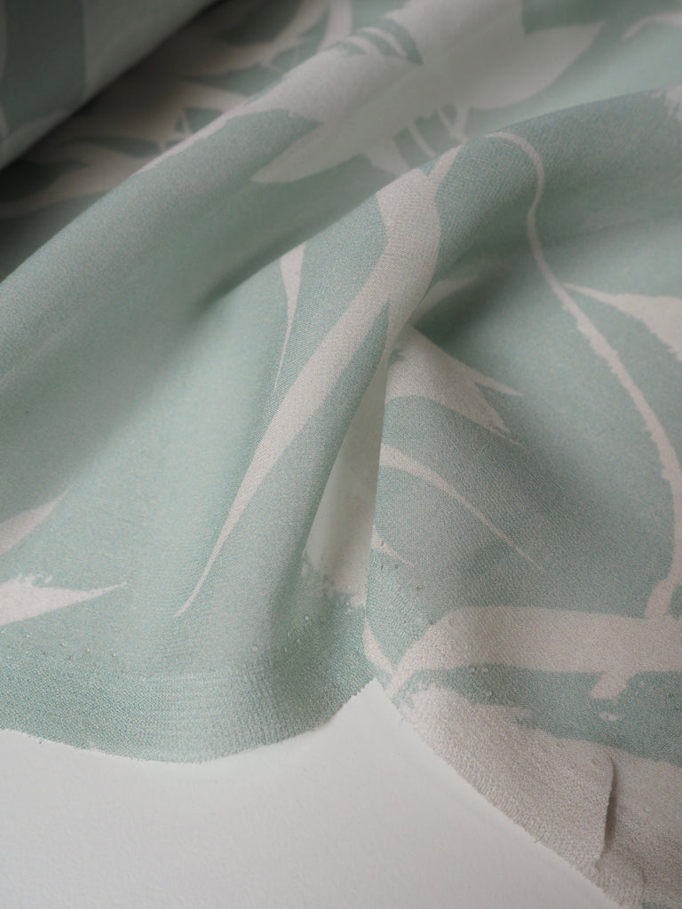 Duck Egg Shadow Leaf Silk Chiffon