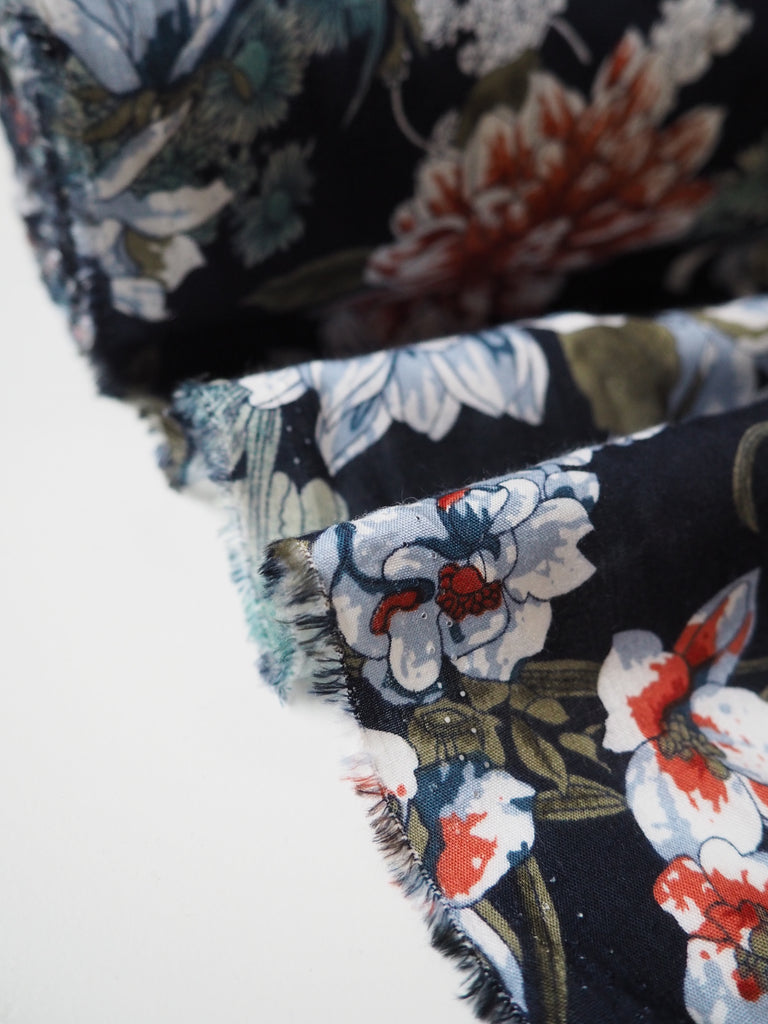 Navy Floral Printed Viscose