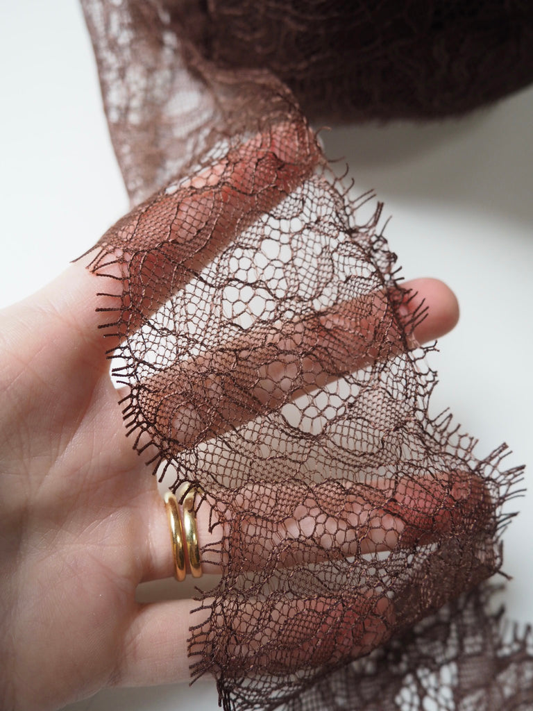 Hera Chocolate Lace Trim 75mm