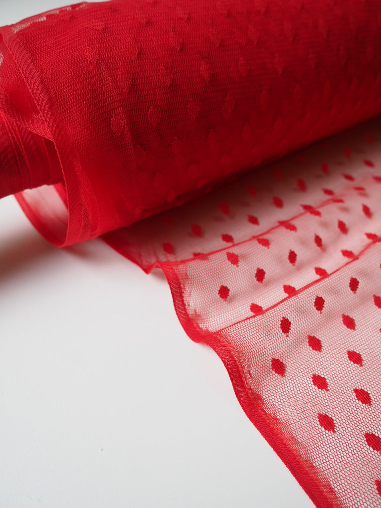 Red Swiss Dot Stretch Tulle