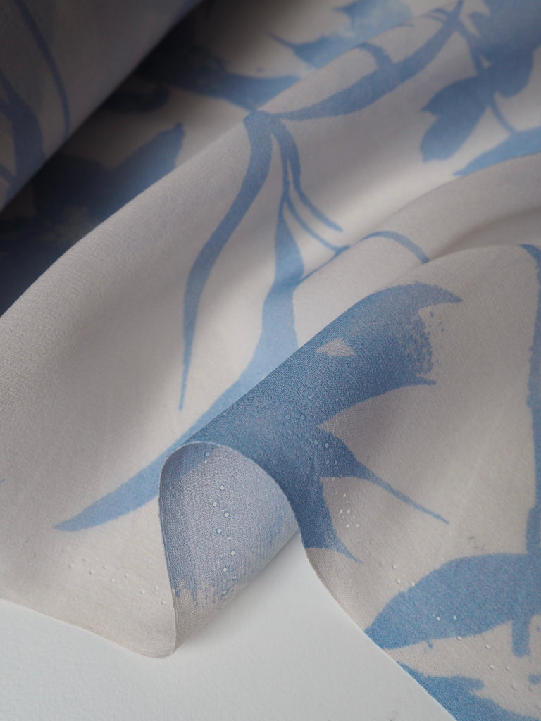 Cornflower Shadow Leaf Silk Chiffon