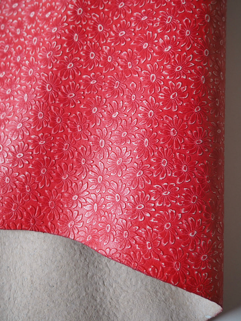 Embossed Red Flower Goat Hide Leather