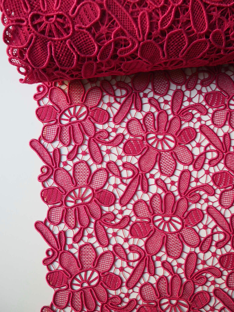 Fuchsia Daisy Satin Guipure Lace