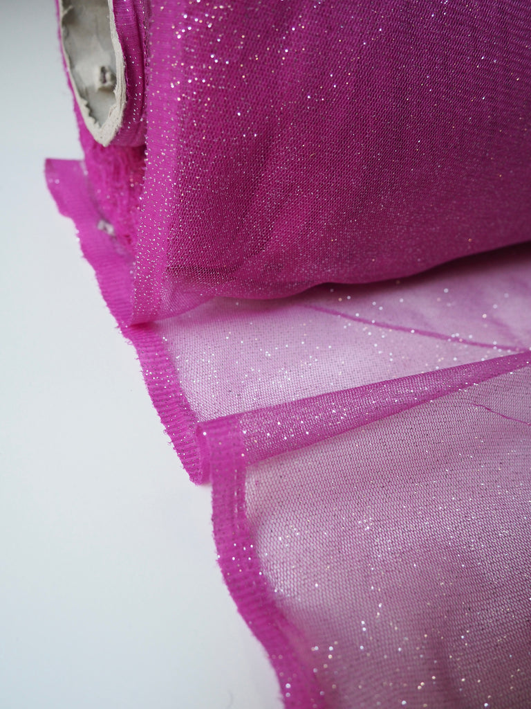 Magenta Glitter Stretch Tulle