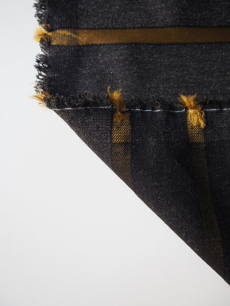 Charcoal Grey & Gold Stripe Stretch Wool Suiting