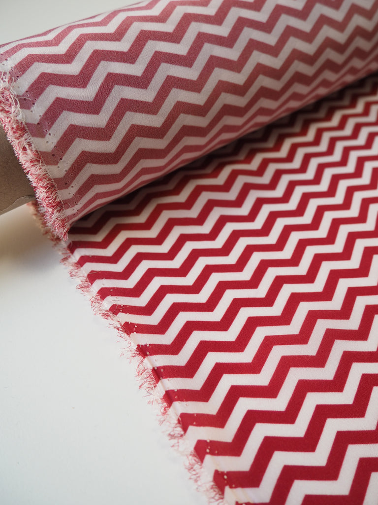 Red Chevron Silk Crepe De Chine