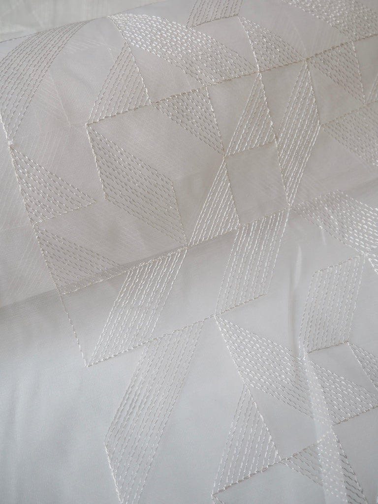 White Geometric Embroidered Organza Double Width