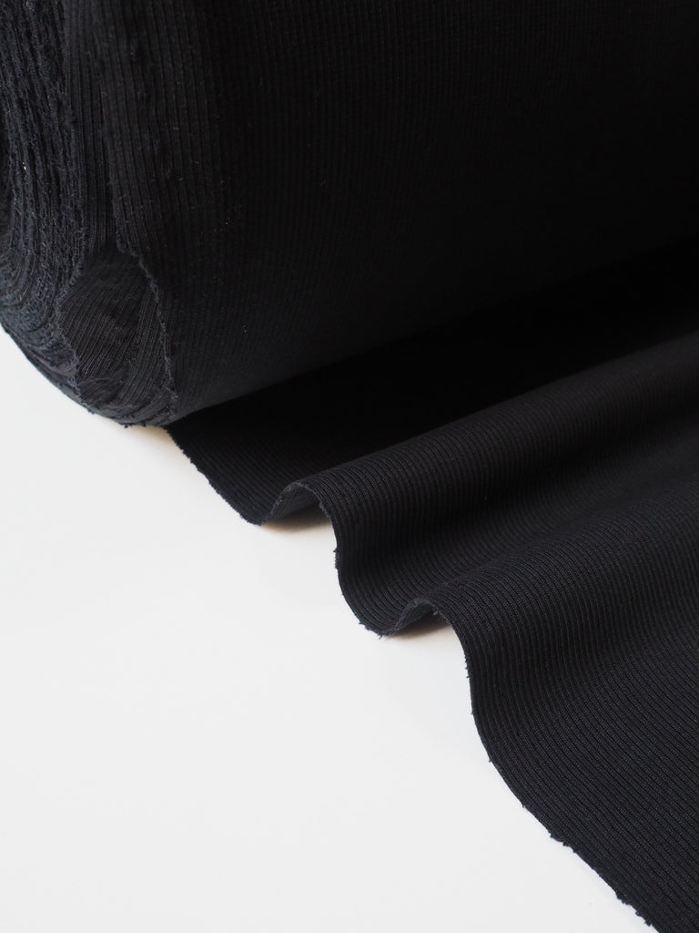 Black Cotton 2x2 Rib Jersey