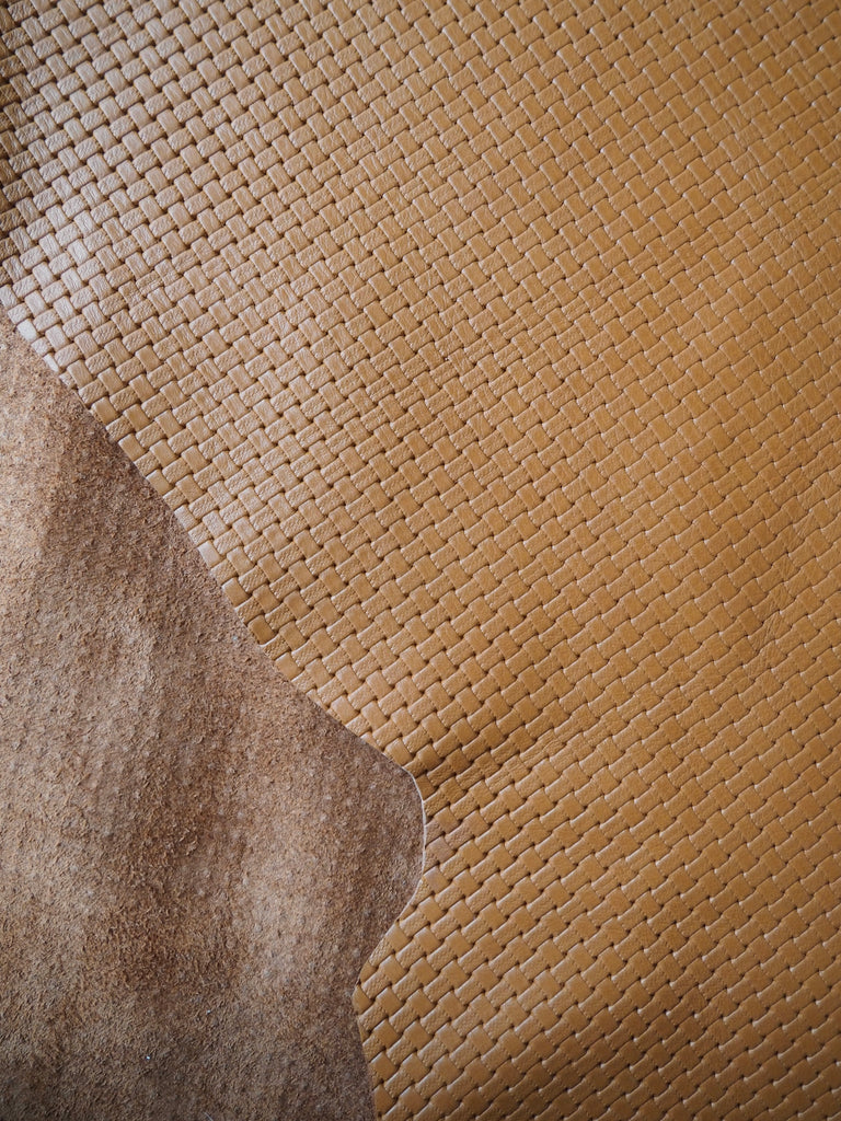 Embossed Tan Basketweave Cow Hide Leather