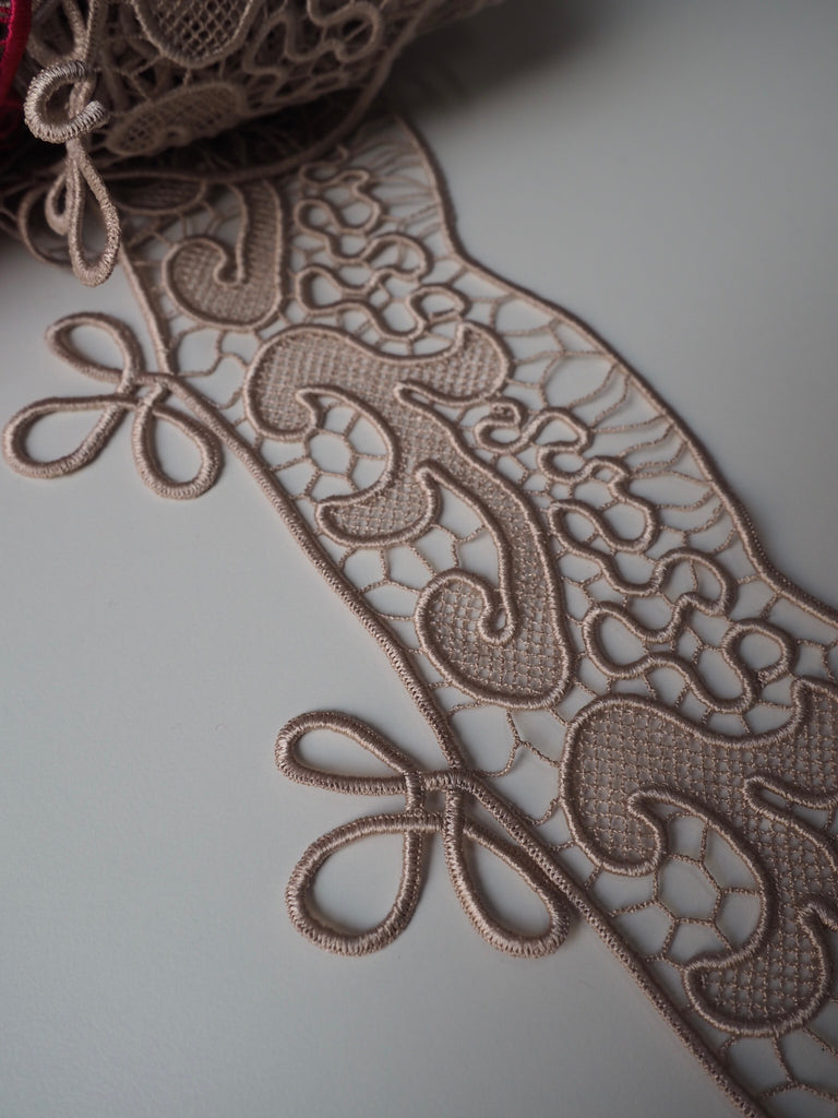 Gold Satin Guipure Lace Border Trim 9cm