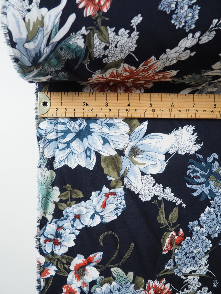 Navy Floral Printed Viscose