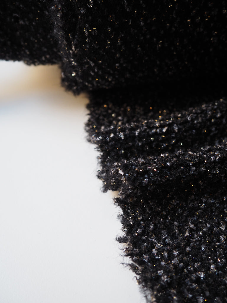 Black, Grey, & Gold Bouclé Stretch Wool Coating