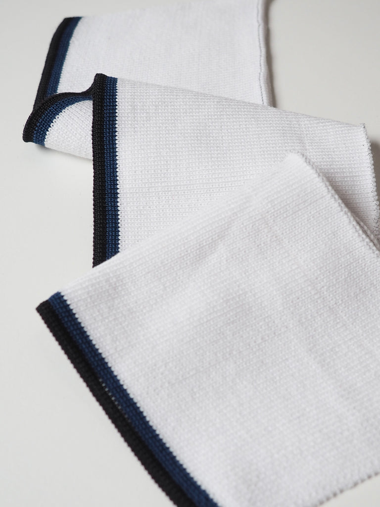 White with Navy + Black Stripe Ribbed Polo Collar 5cm