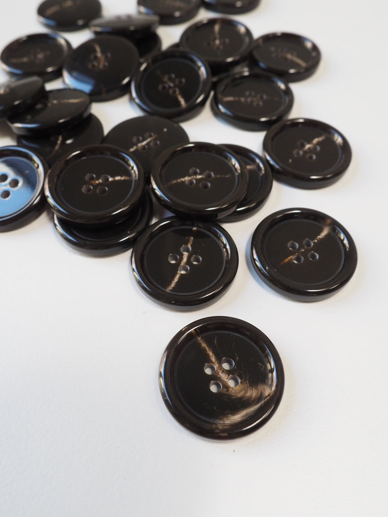 Dark Brown Faux-Horn Plastic Button 25mm