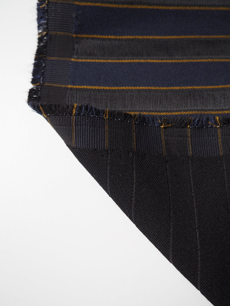 Navy, Black + Gold Stripe Viscose Twill