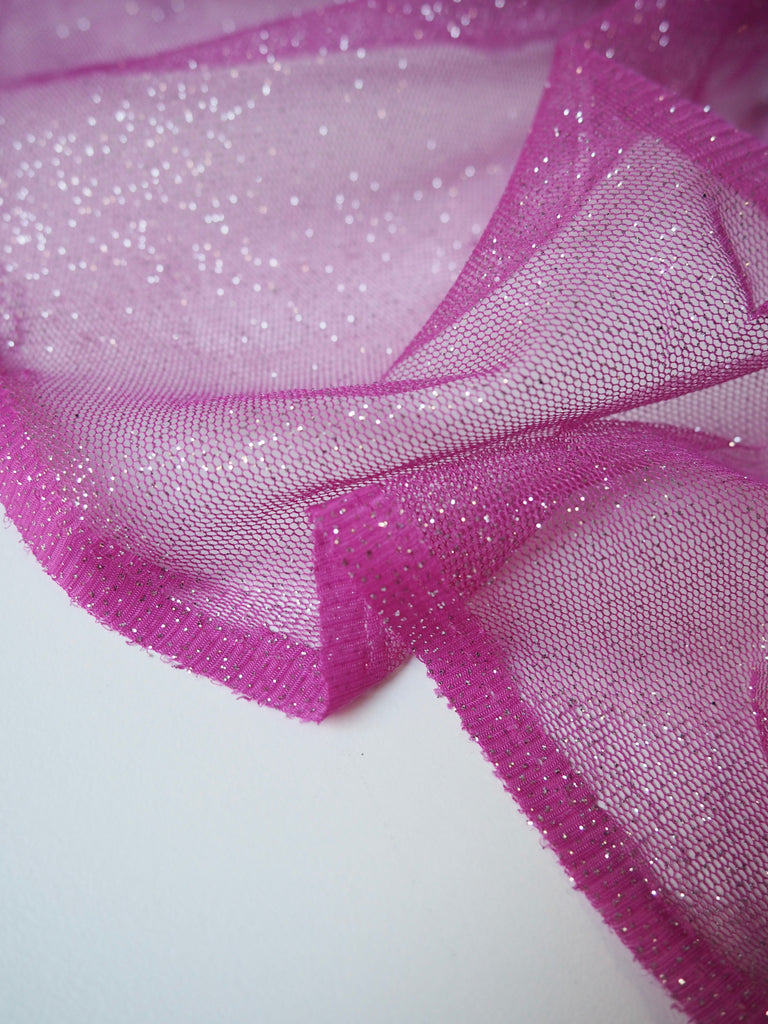 Magenta Glitter Stretch Tulle